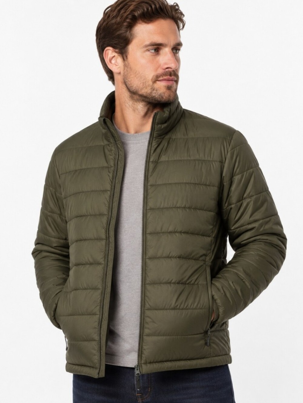 Old Navy Mens Olive Green Men's Packable Puffer Jacket (SZ:MED)